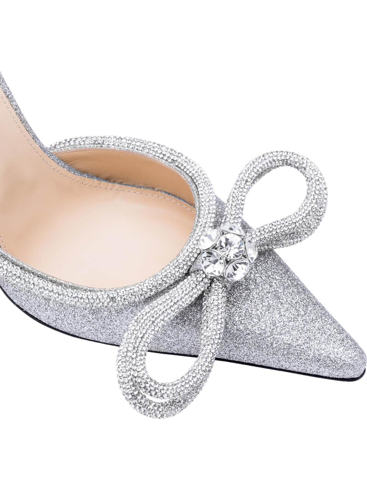 Laila Bow Crystal Satin Heels In Silver-Mix MIx Style