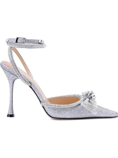 Laila Bow Crystal Satin Heels In Silver-Mix MIx Style