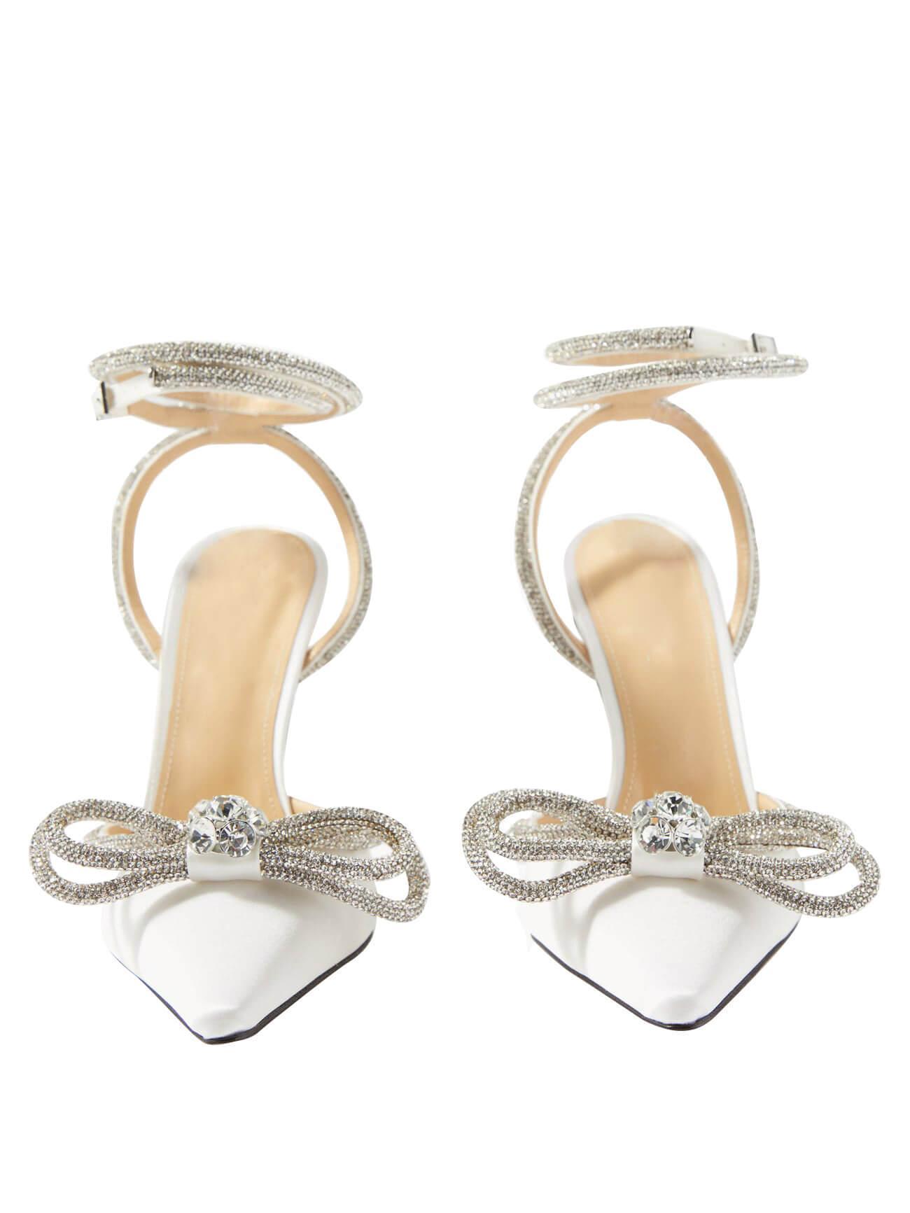 Laila Bow Crystal Satin Heels In White-Mix MIx Style