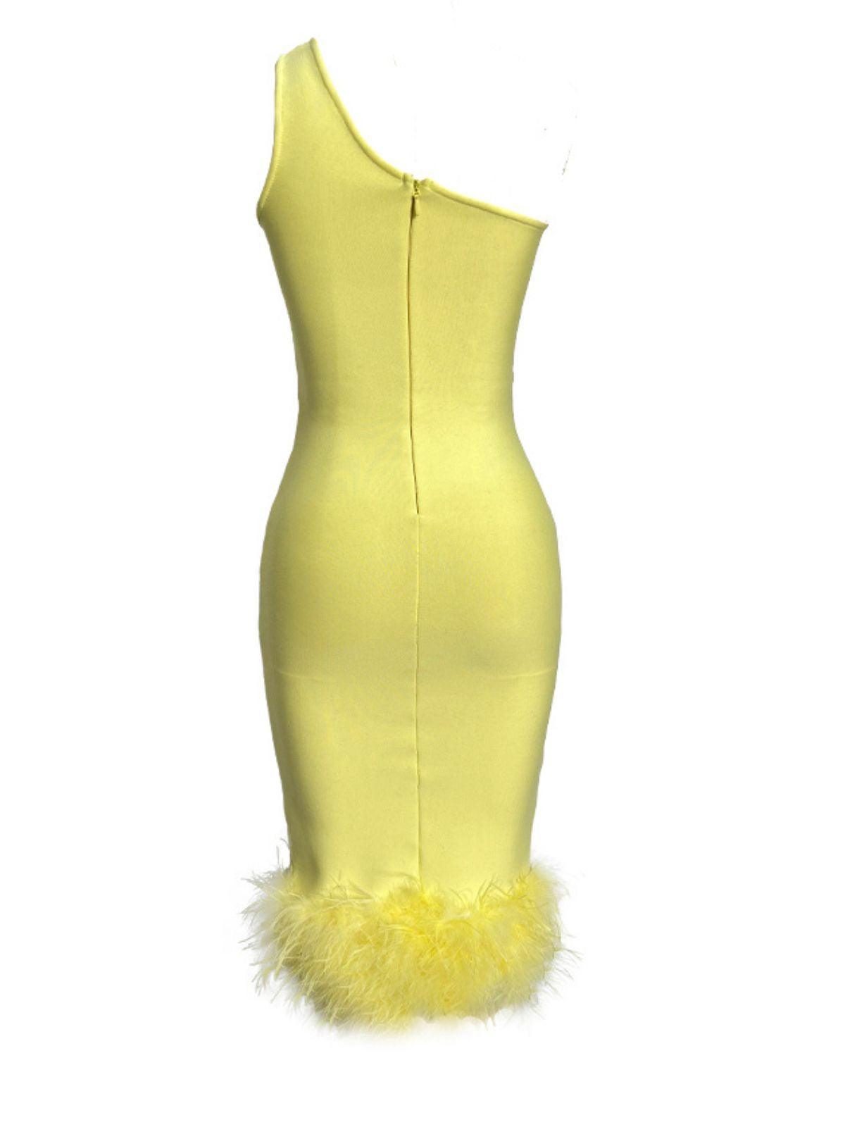 Yellow One Shoulder Cutout Bandage Dress | Mix Mix Style [Hot Seller]-Mix MIx Style