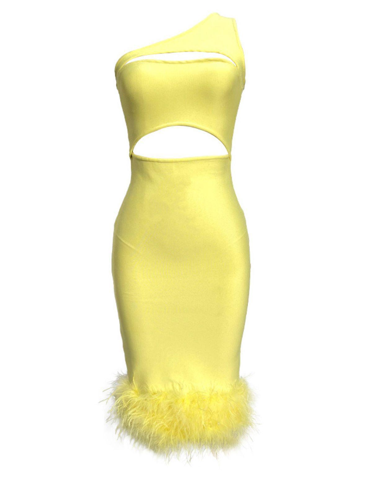 Yellow One Shoulder Cutout Bandage Dress | Mix Mix Style [Hot Seller]-Mix MIx Style