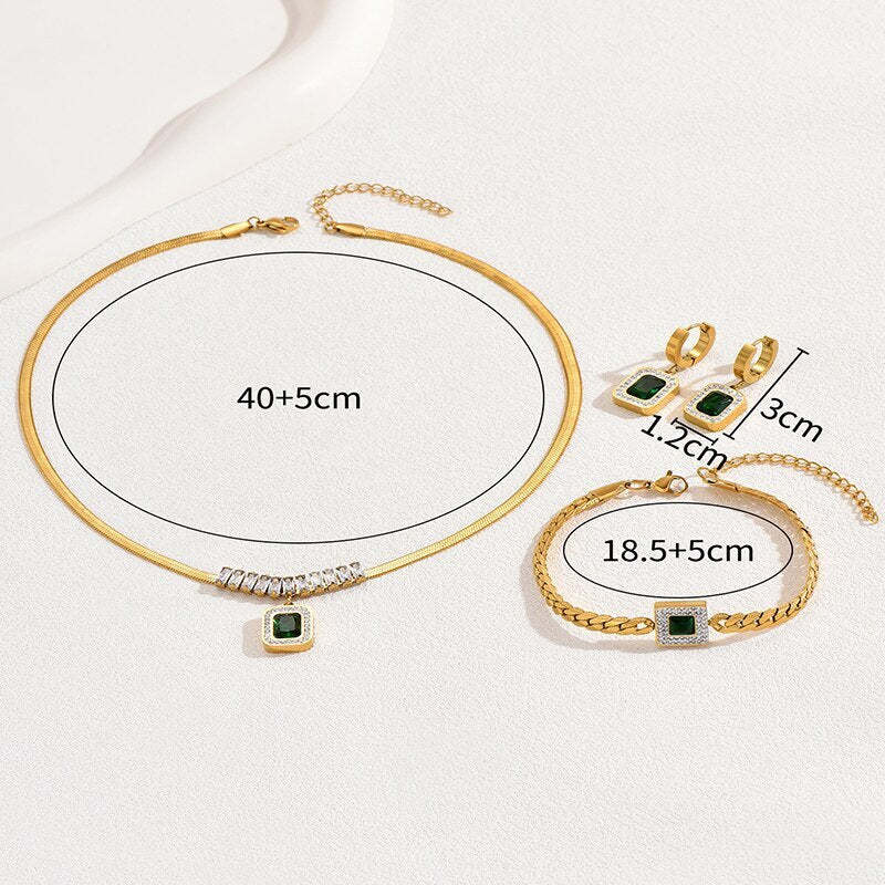 Leaf Floral Green Moissanite Jewelry Set - Adjustable Snake Chain 18k Gold Plated | Mix Mix Style [Hot Seller]-Mix MIx Style