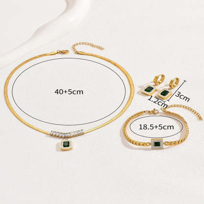 Leaf Floral Green Moissanite Jewelry Set - Adjustable Snake Chain 18k Gold Plated | Mix Mix Style [Hot Seller]-Mix MIx Style