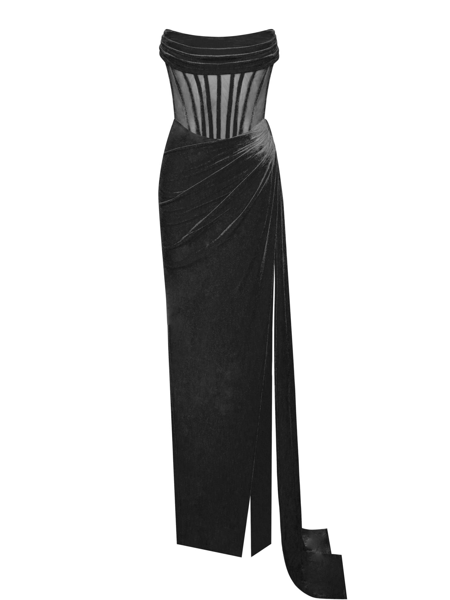 Leilani Corset Split Maxi Dress In Black