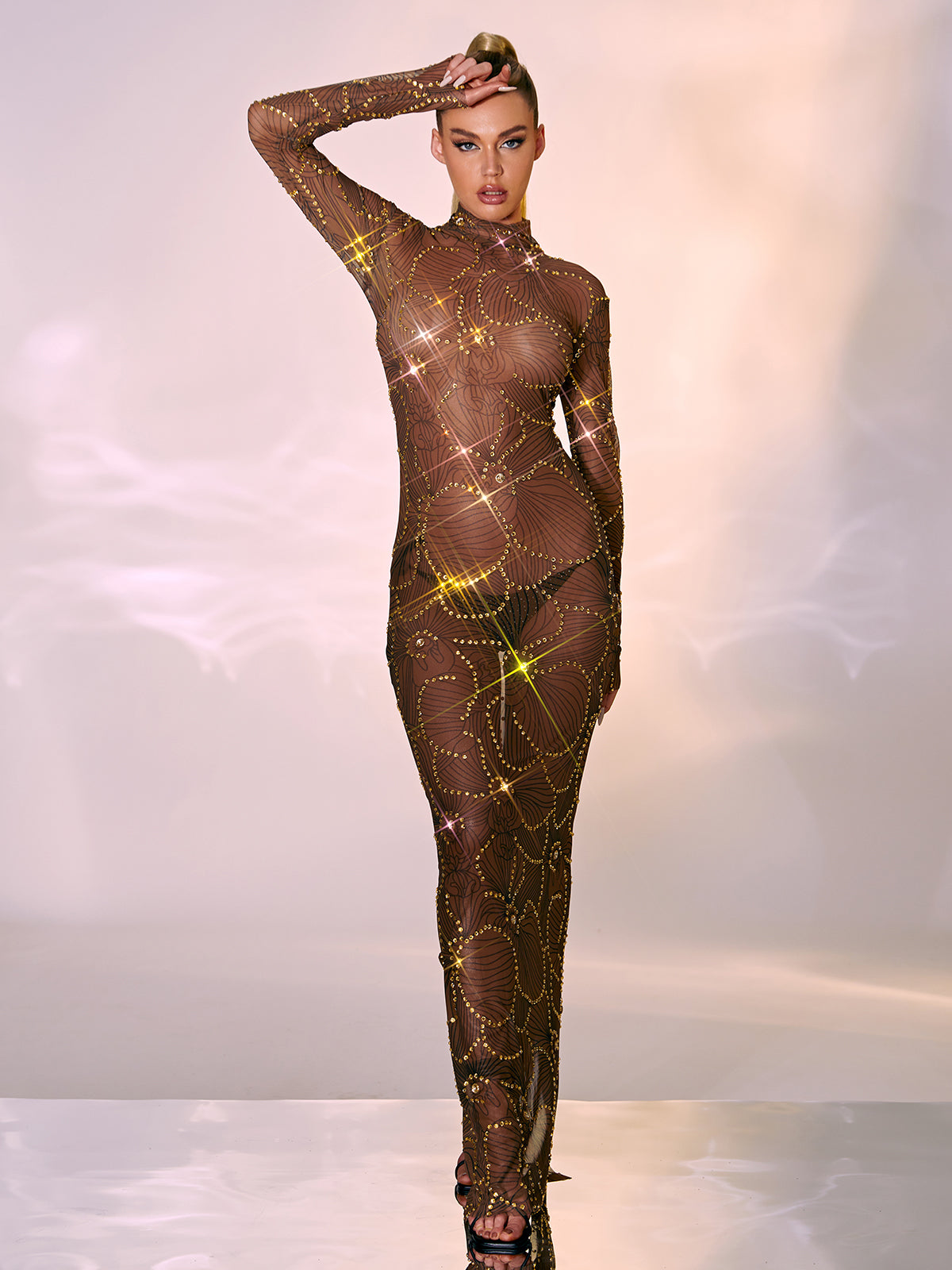 Lennox Long Sleeve Flower Rhinestone Maxi Dress-Mix MIx Style