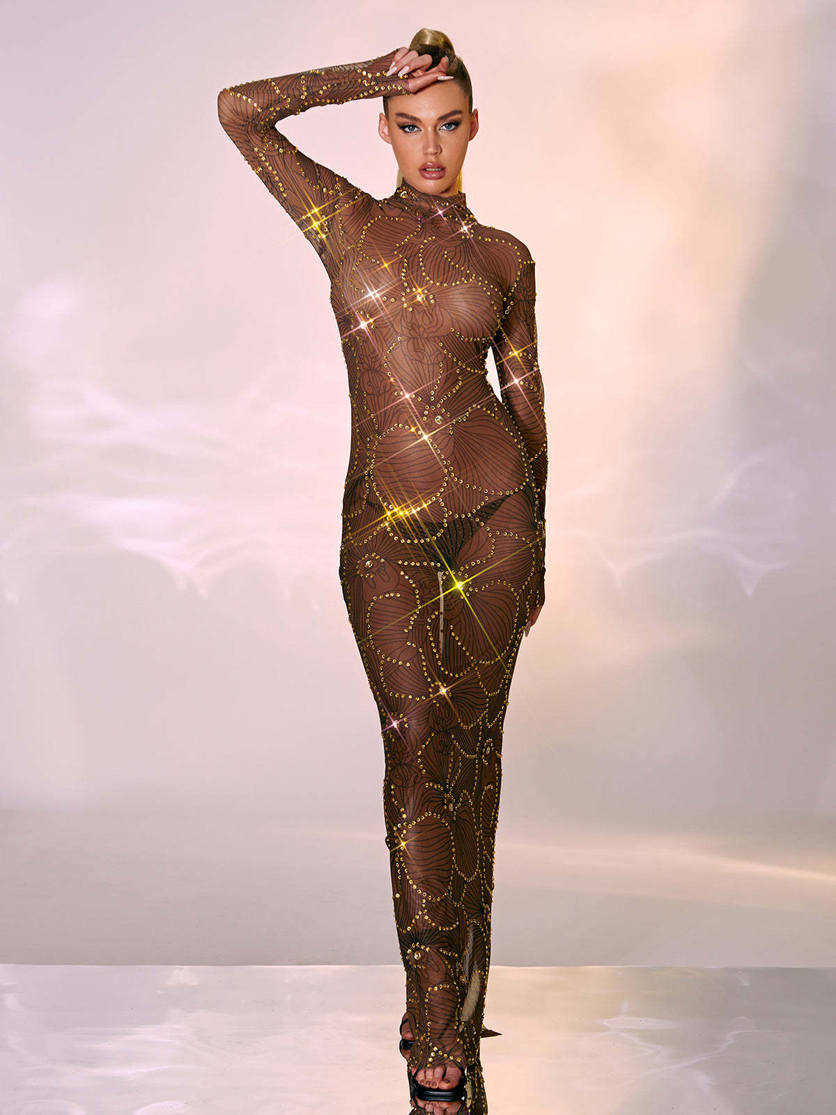 Lennox Long Sleeve Flower Rhinestone Maxi Dress-Mix MIx Style