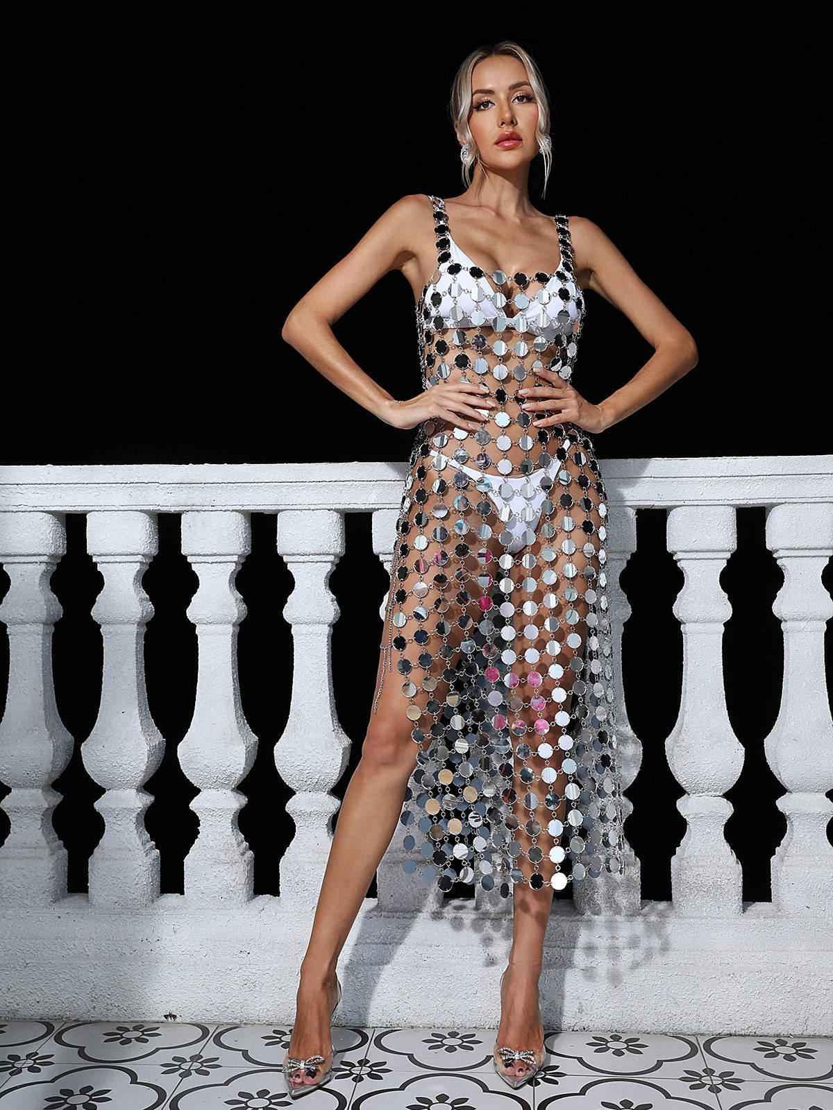 Leonora Chainmail Split Midi Dress-Mix MIx Style