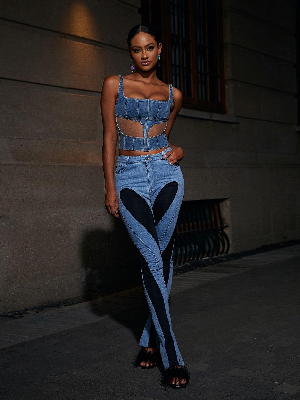 Lettice Paneled High Rise Skinny Jeans In Black-Mix MIx Style