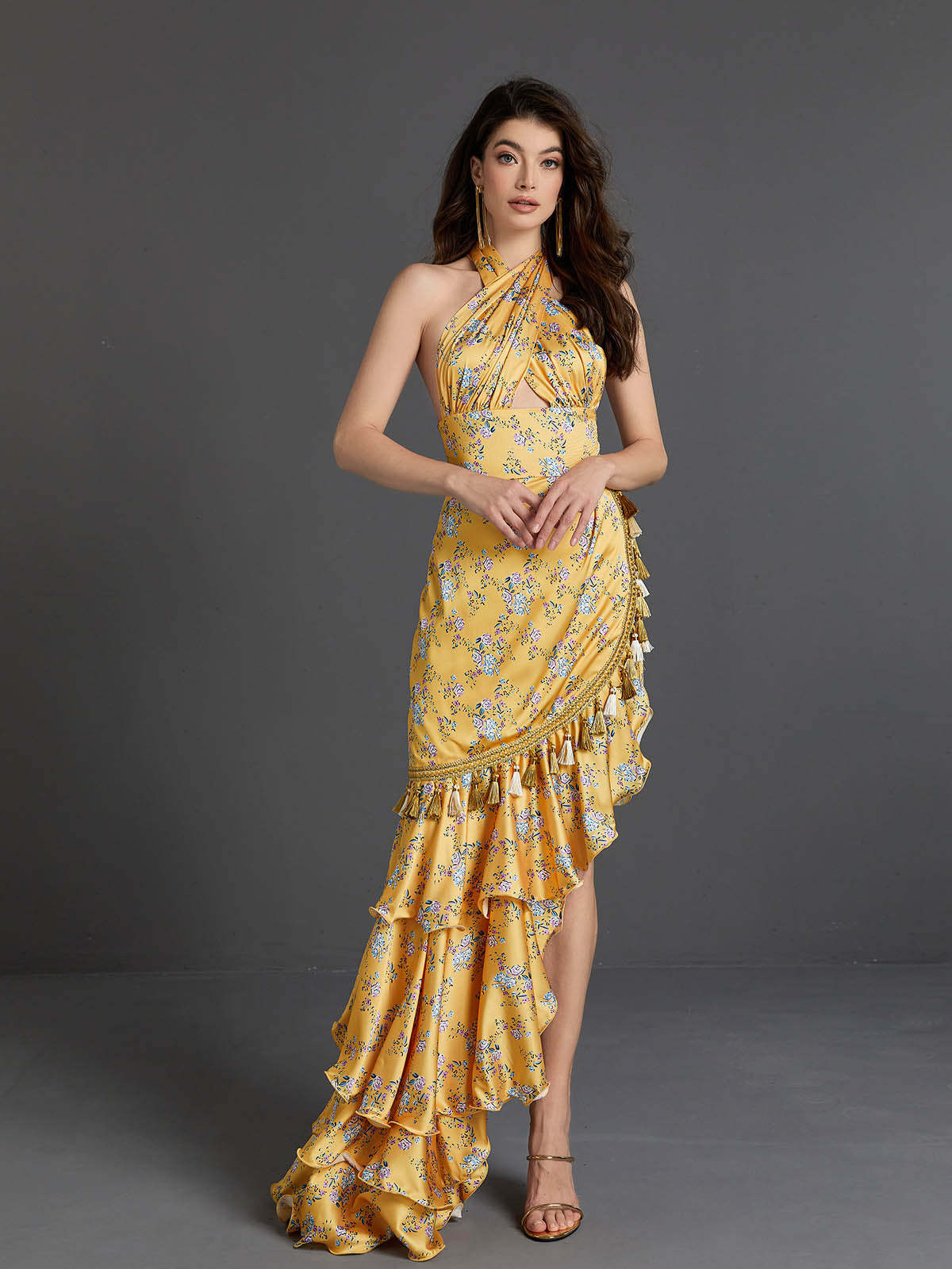 Levana Halterneck Floral Maxi Dress-Mix MIx Style