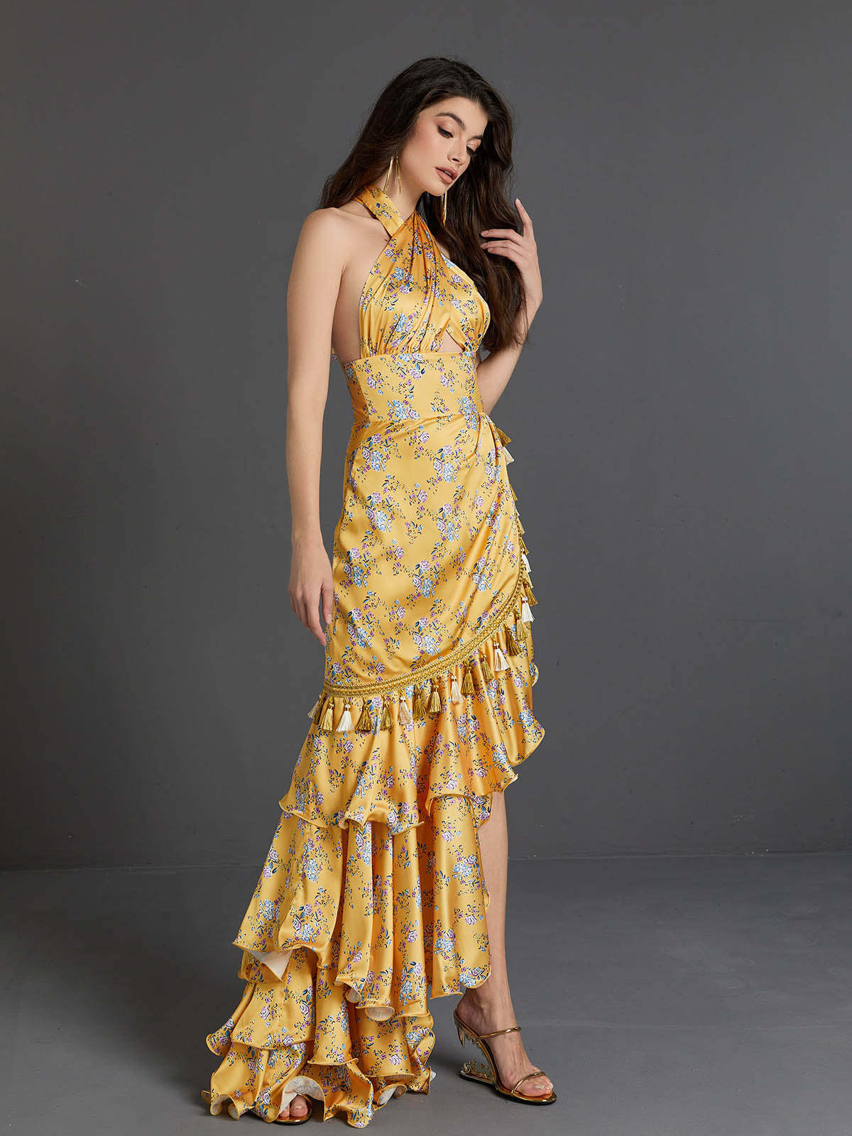 Levana Halterneck Floral Maxi Dress-Mix MIx Style