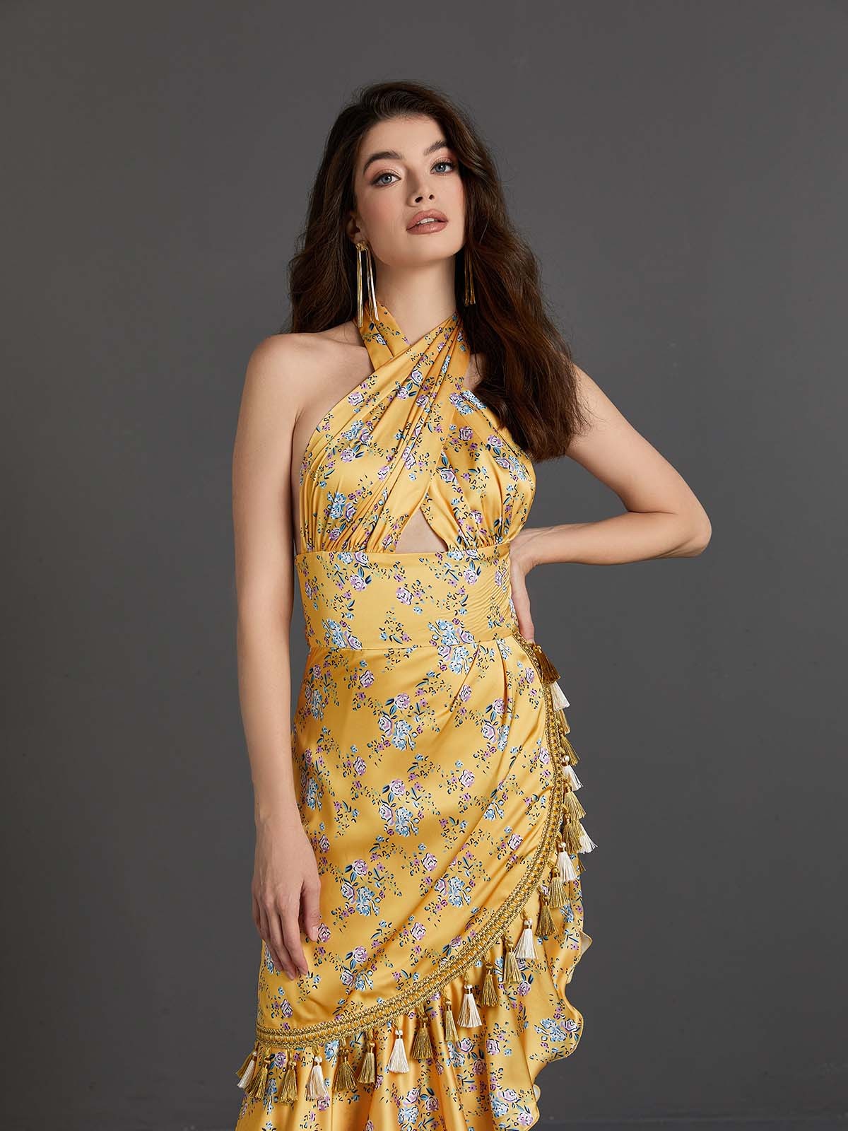 Levana Halterneck Floral Maxi Dress-Mix MIx Style