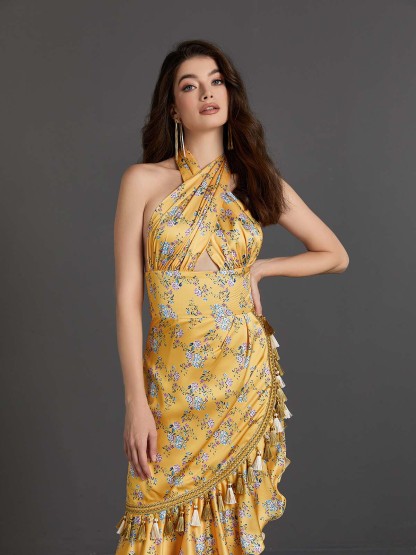 Levana Halterneck Floral Maxi Dress-Mix MIx Style