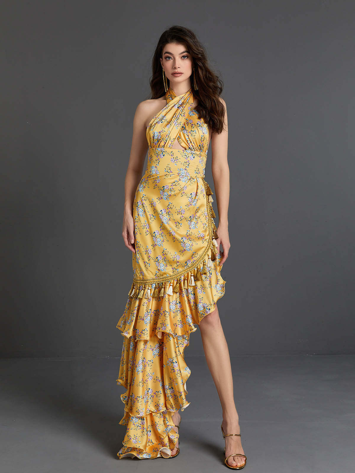 Levana Halterneck Floral Maxi Dress-Mix MIx Style