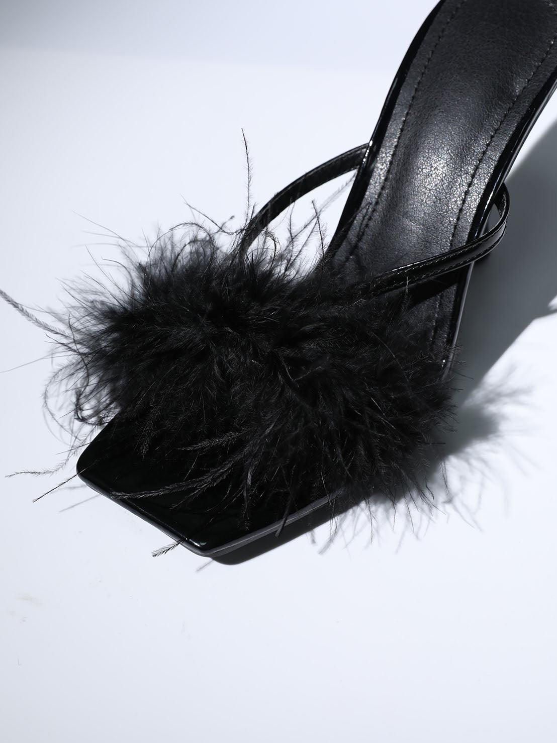 Leya Feather Heels In Black-Mix MIx Style