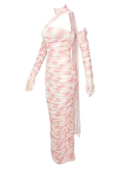 Livana Floral Mesh Maxi Dress With Gloves-Mix MIx Style