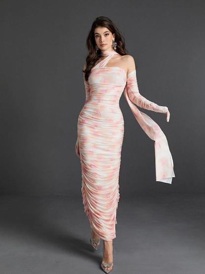 Livana Floral Mesh Maxi Dress With Gloves-Mix MIx Style