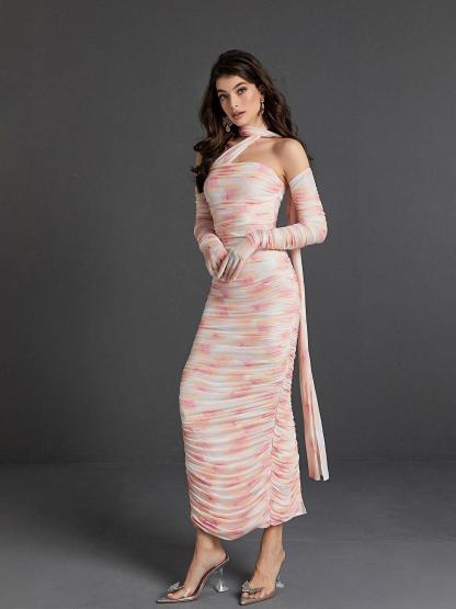 Livana Floral Mesh Maxi Dress With Gloves-Mix MIx Style
