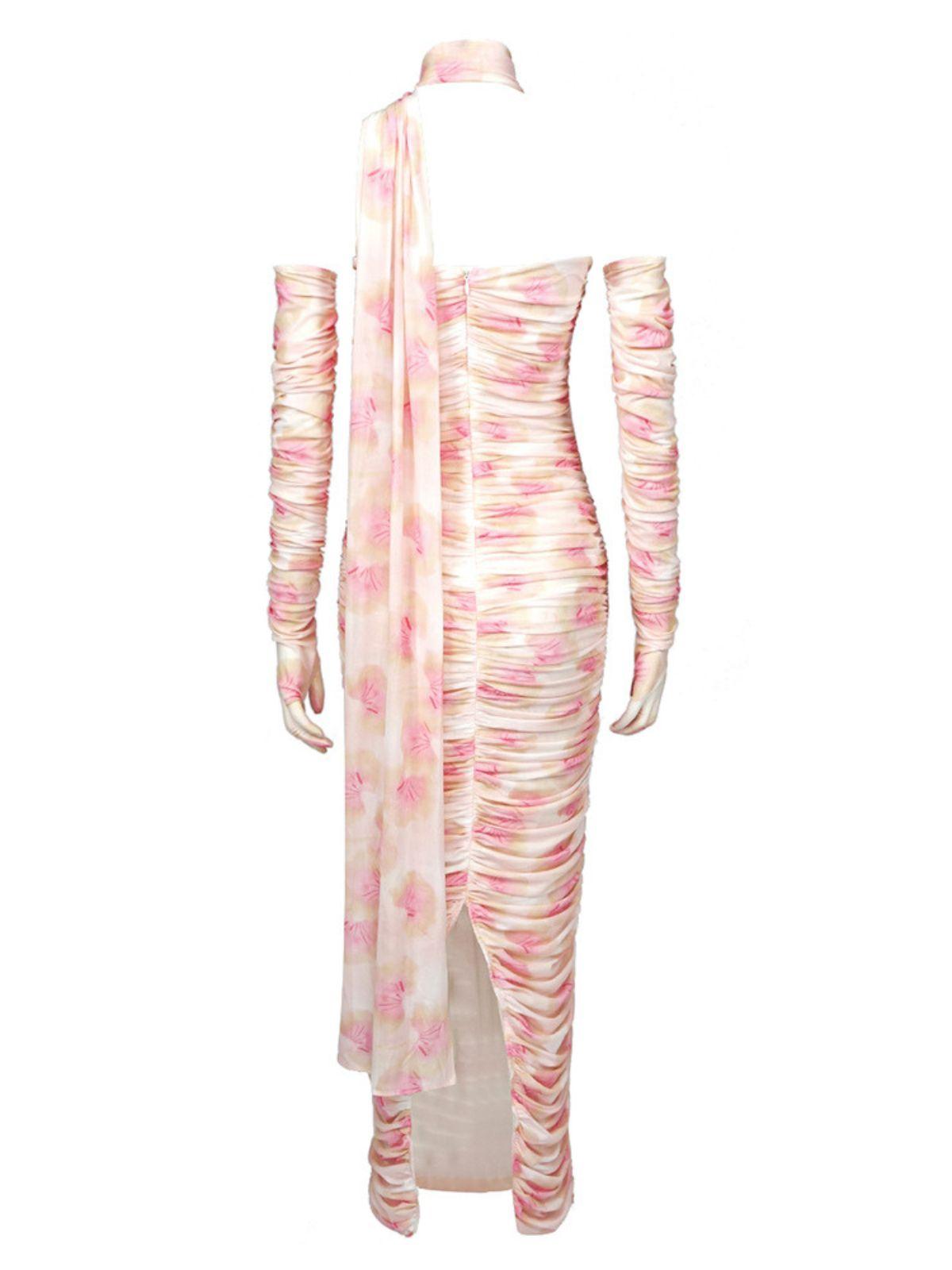 Livana Floral Mesh Maxi Dress With Gloves-Mix MIx Style