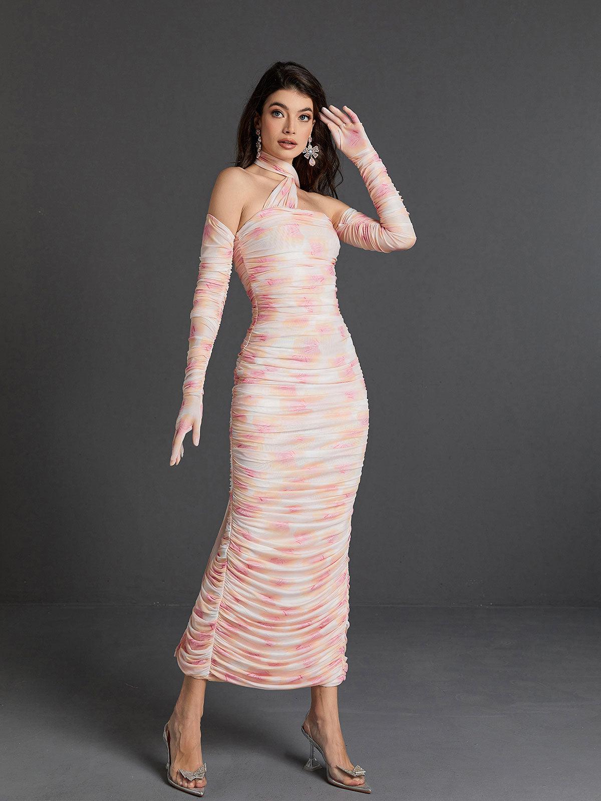 Livana Floral Mesh Maxi Dress With Gloves-Mix MIx Style