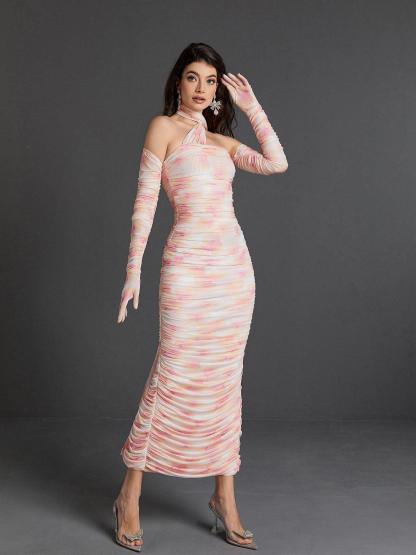 Livana Floral Mesh Maxi Dress With Gloves-Mix MIx Style