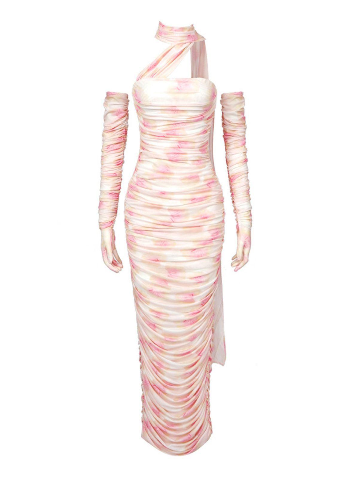 Livana Floral Mesh Maxi Dress With Gloves-Mix MIx Style