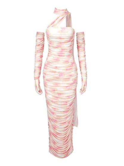 Livana Floral Mesh Maxi Dress With Gloves-Mix MIx Style