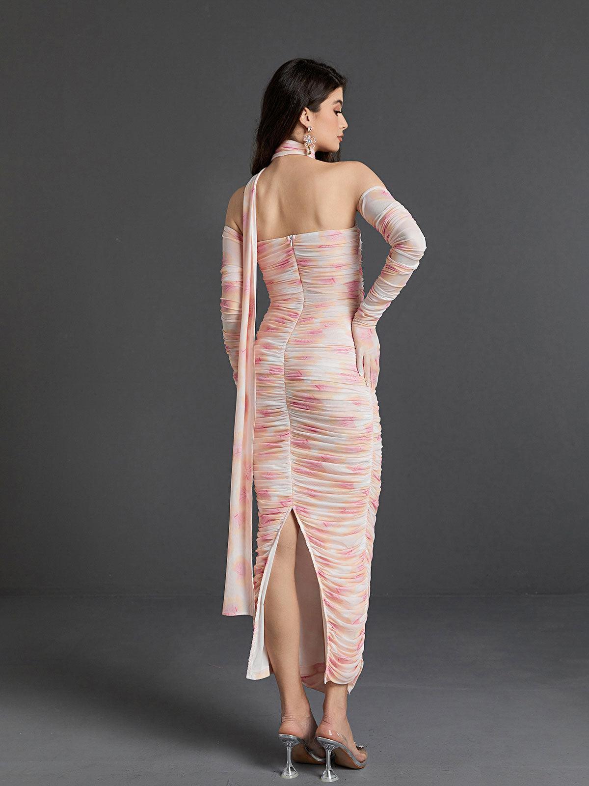 Livana Floral Mesh Maxi Dress With Gloves-Mix MIx Style