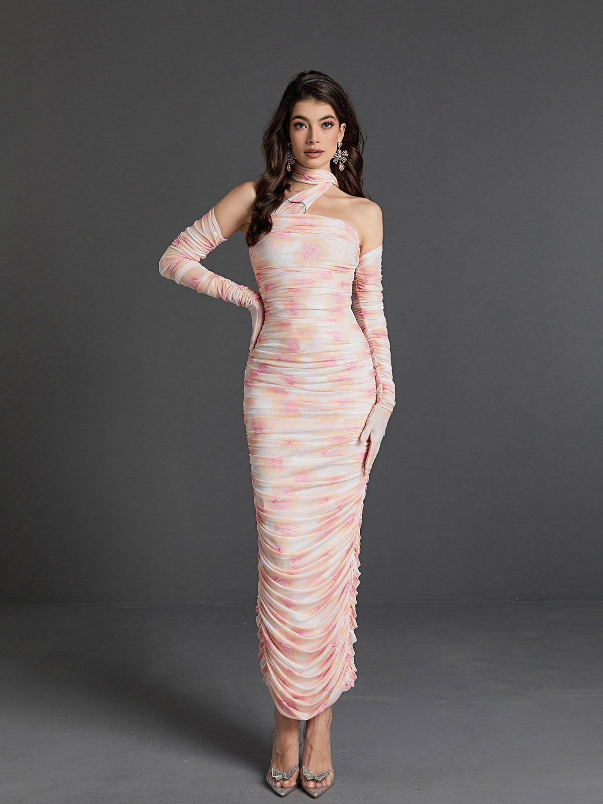 Livana Floral Mesh Maxi Dress With Gloves-Mix MIx Style