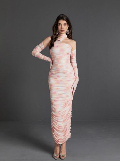 Livana Floral Mesh Maxi Dress With Gloves-Mix MIx Style