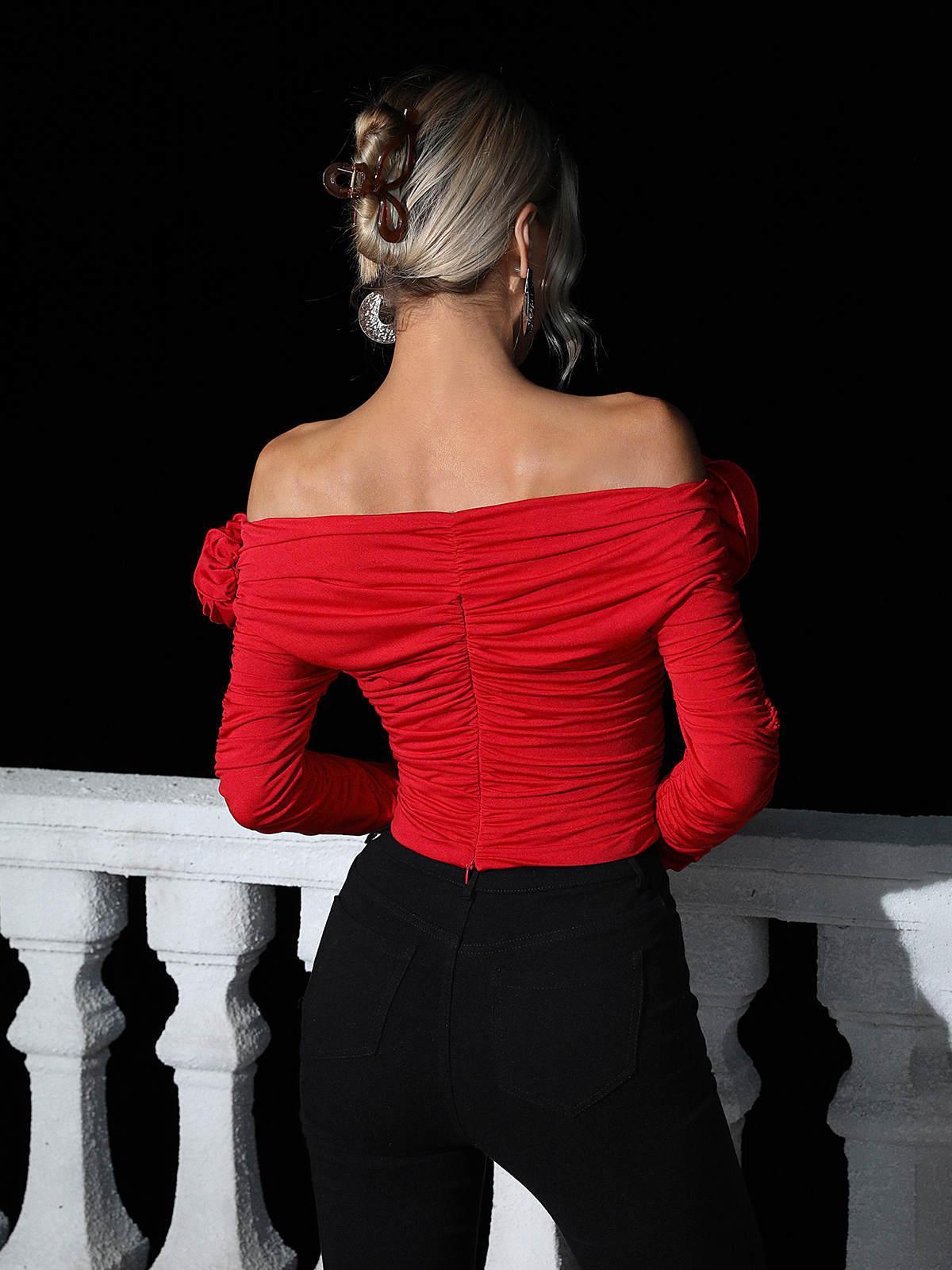 Luca Flower Cutout Top In Red-Mix MIx Style