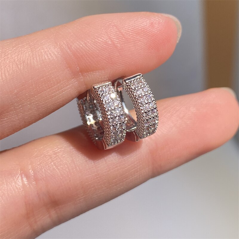 14K Gold Plated & 925 Sterling Silver Moissanite Diamonds Circle Hoop Earrings | Mix Mix Style [Hot Seller]-Mix MIx Style