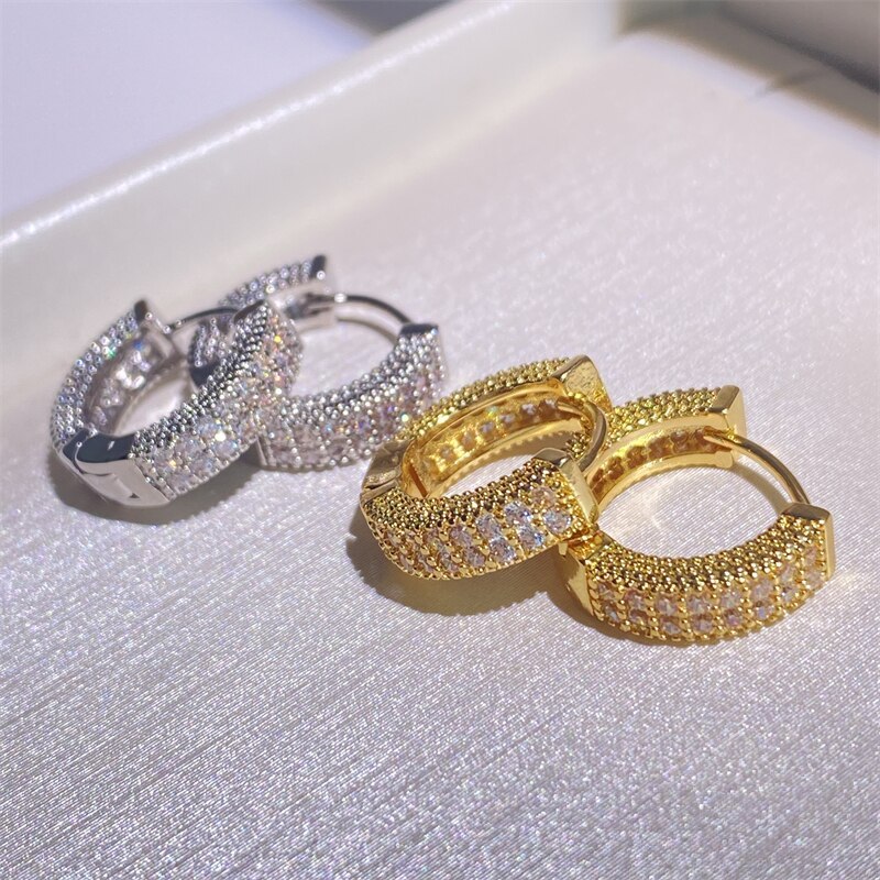 14K Gold Plated & 925 Sterling Silver Moissanite Diamonds Circle Hoop Earrings | Mix Mix Style [Hot Seller]-Mix MIx Style
