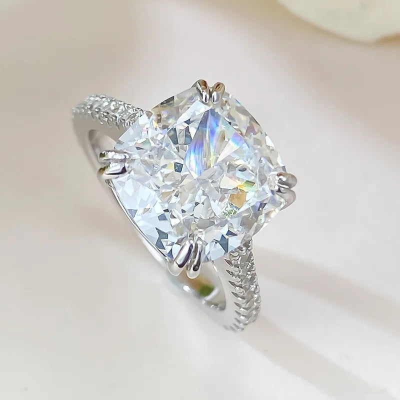 Cushion Cut 10mm Moissanite Diamond Ring 100% Real 925 Sterling Silver Party Wedding Band Rings for Women Men Engagement Jewelry-Mix MIx Style