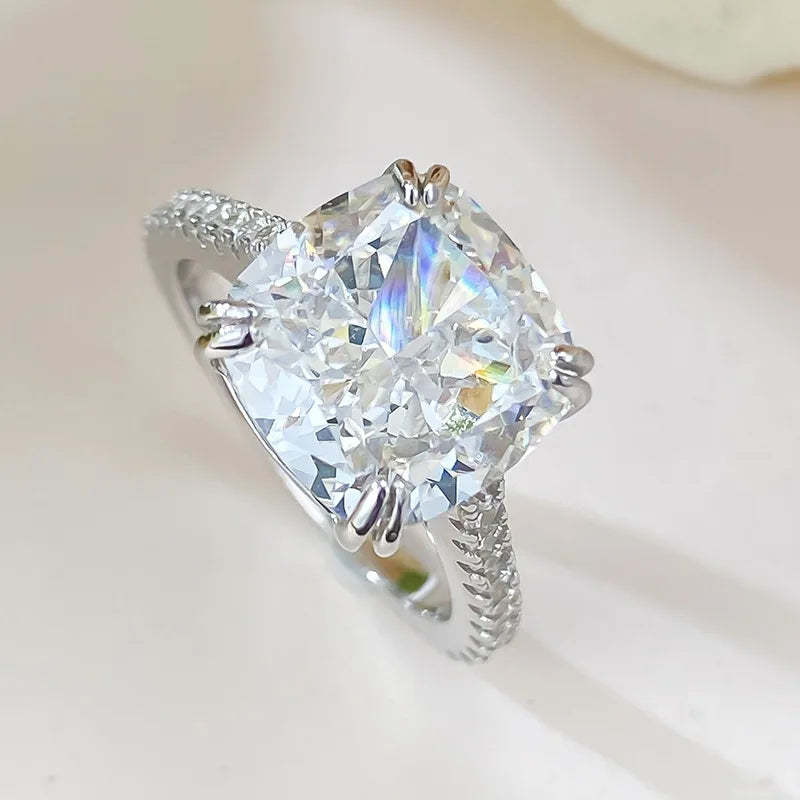 Cushion Cut 10mm Moissanite Diamond Ring 100% Real 925 Sterling Silver Party Wedding Band Rings for Women Men Engagement Jewelry-Mix MIx Style