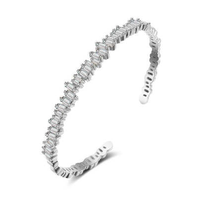 18k White Gold Plated with Moissanites Multi Open Circle Adjustable Bracelet | Mix Mix Style [Hot Seller]-Mix MIx Style