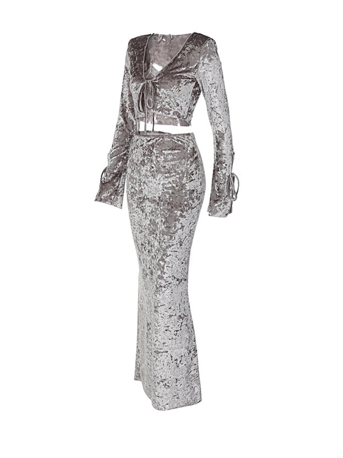 Lynn Long Sleeve Velvet Skirt Set-Mix MIx Style