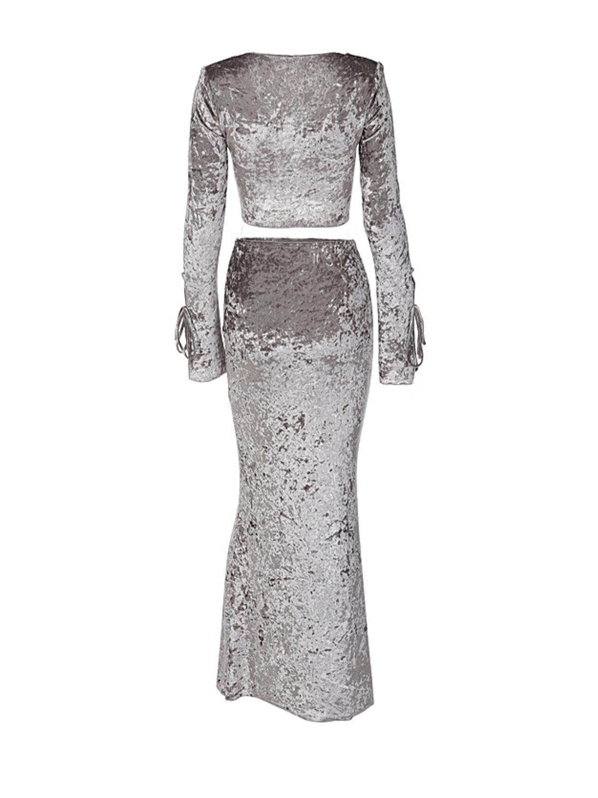 Lynn Long Sleeve Velvet Skirt Set-Mix MIx Style