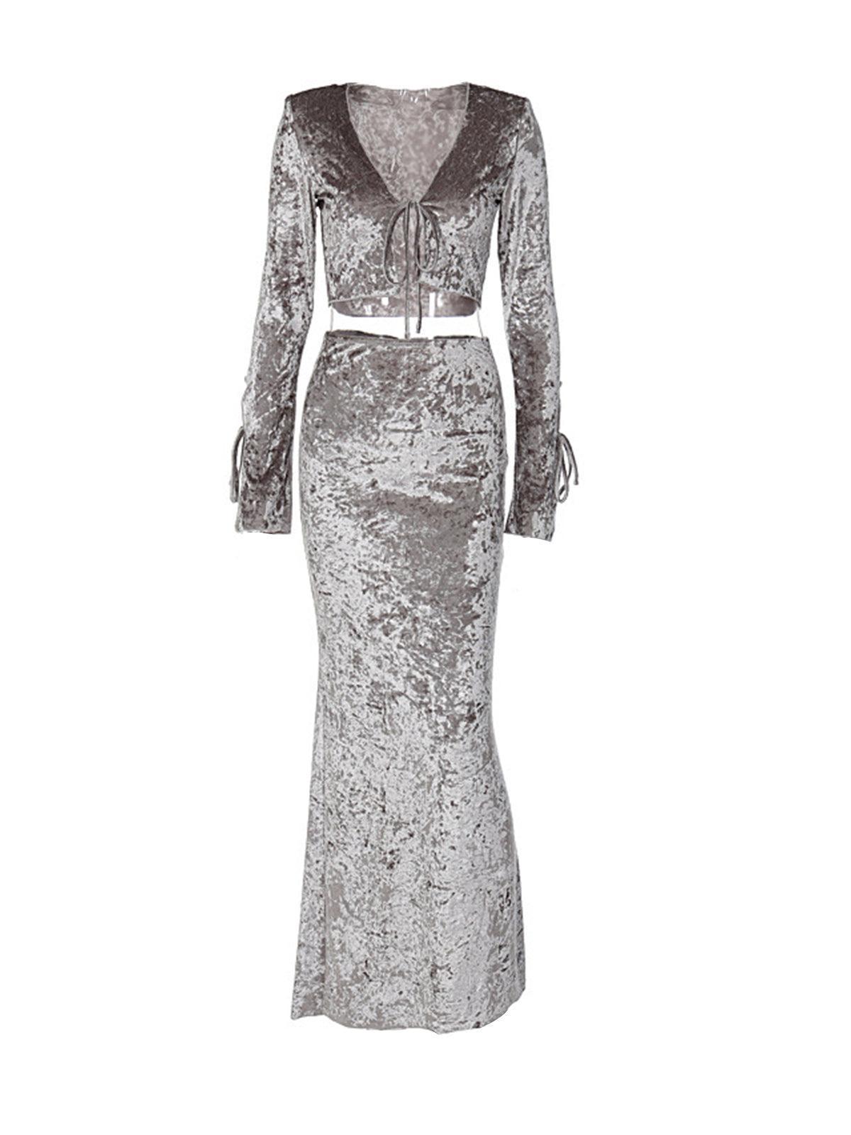 Lynn Long Sleeve Velvet Skirt Set-Mix MIx Style