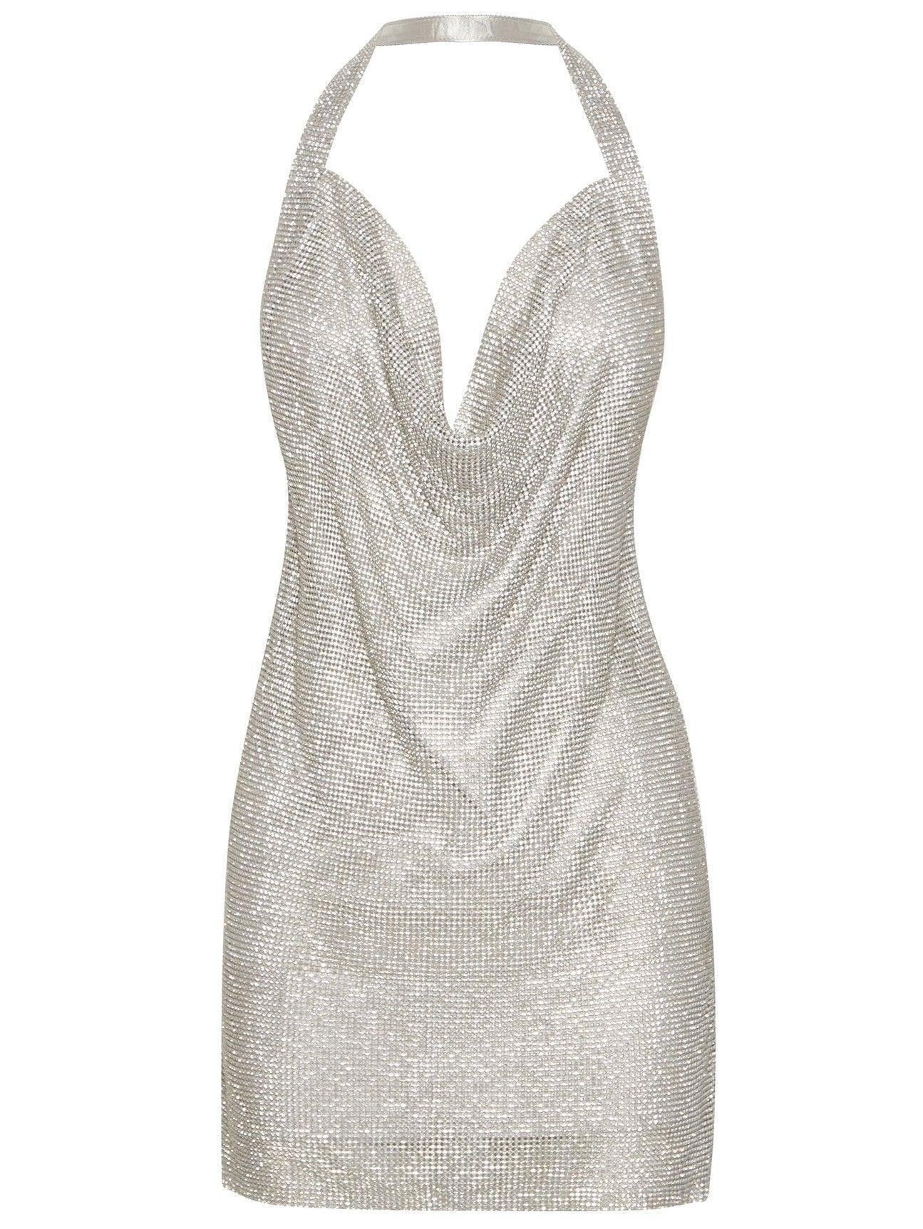 Mabel Diamante Mesh Mini Dress In Silver-Mix MIx Style