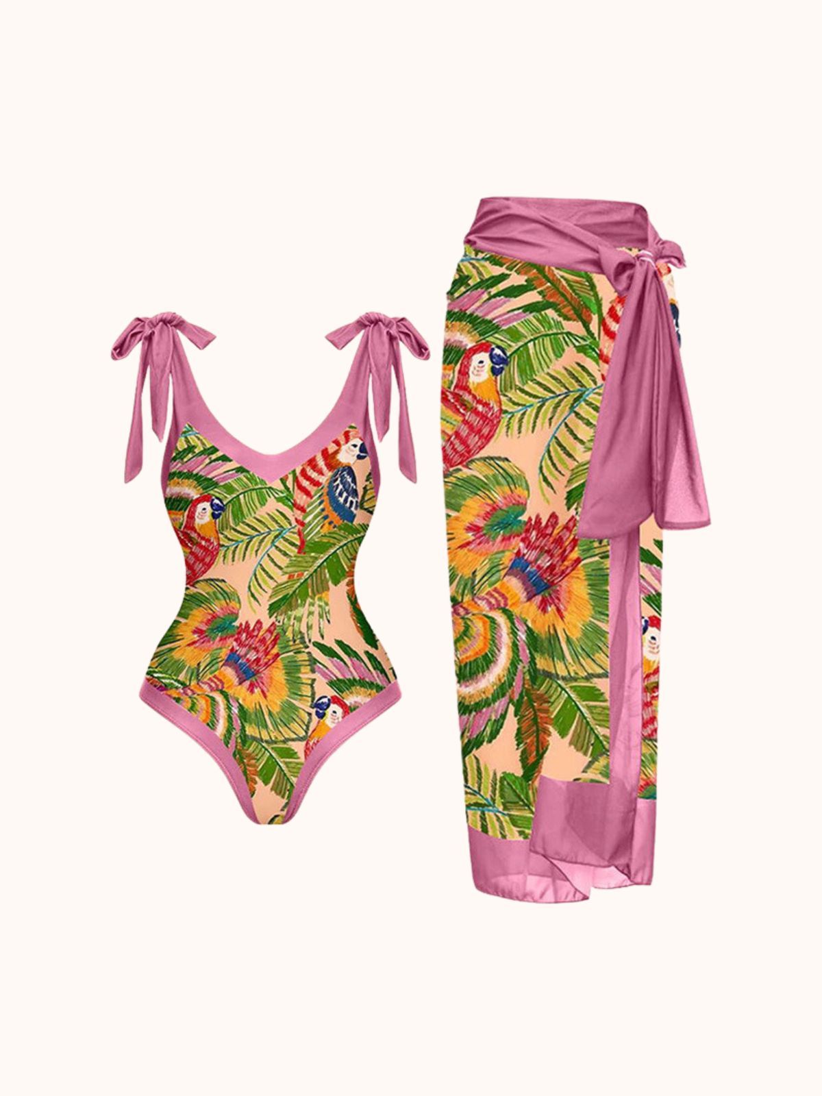 Multicolor Parrot Printed Swimwear Two Piece Set | Mix Mix Style-Mix MIx Style