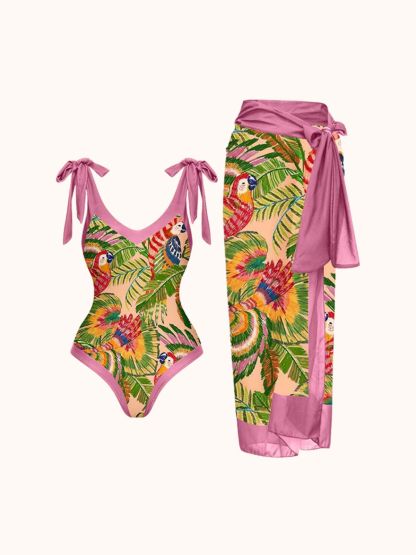 Multicolor Parrot Printed Swimwear Two Piece Set | Mix Mix Style-Mix MIx Style