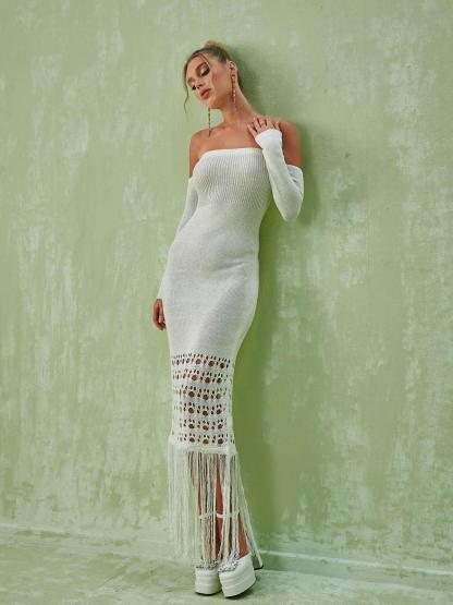 Malti Off Shoulder Fringe Maxi Dress-Mix MIx Style
