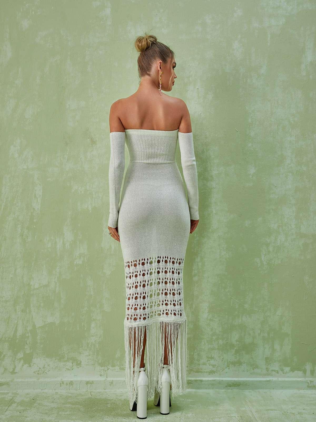 Malti Off Shoulder Fringe Maxi Dress-Mix MIx Style
