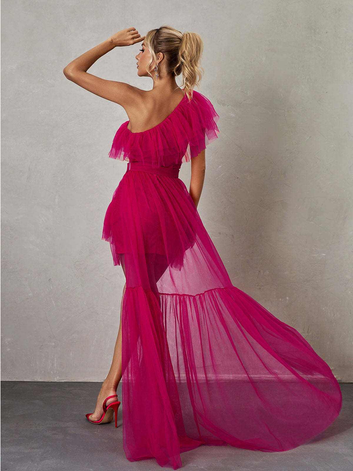 Pink One Shoulder Tulle Mini Dress | Mix Mix Style [Hot Seller]-Mix MIx Style