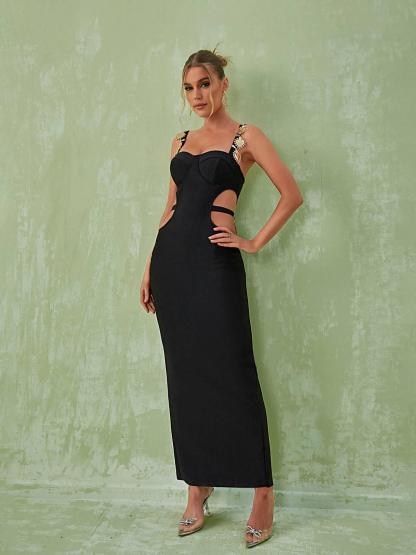 Black Embellished Cutout Maxi Dress | Mix Mix Style [Hot Seller]-Mix MIx Style