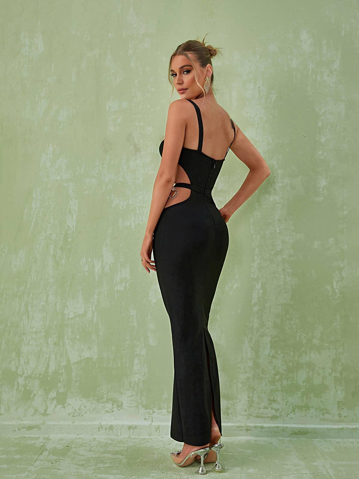 Black Embellished Cutout Maxi Dress | Mix Mix Style [Hot Seller]-Mix MIx Style
