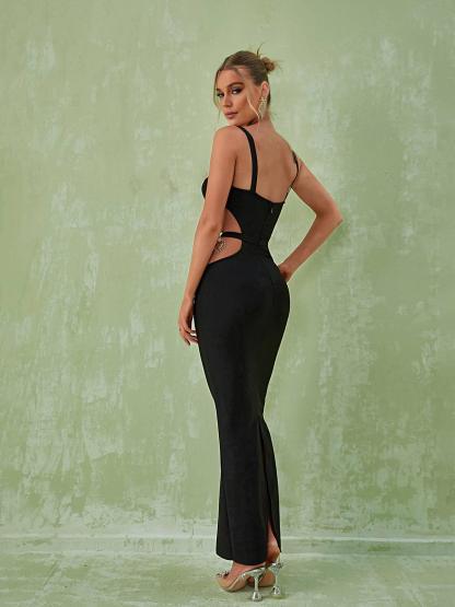 Black Embellished Cutout Maxi Dress | Mix Mix Style [Hot Seller]-Mix MIx Style
