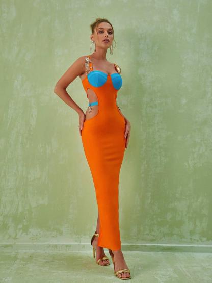 Margaux Embellished Cutout Maxi Dress In Orange-Mix MIx Style