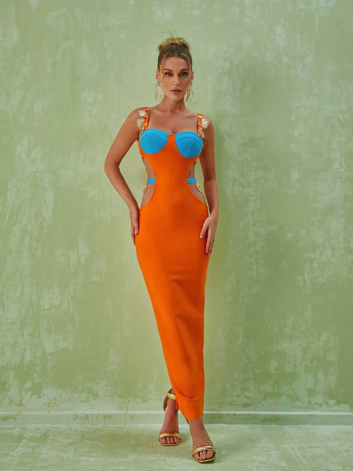 Margaux Embellished Cutout Maxi Dress In Orange-Mix MIx Style