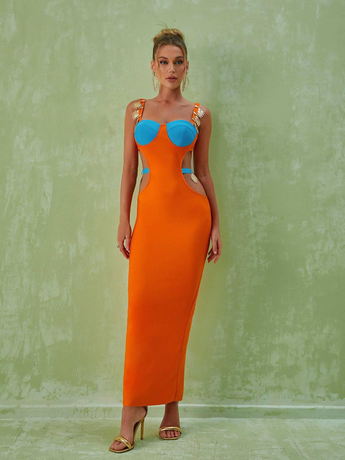 Margaux Embellished Cutout Maxi Dress In Orange-Mix MIx Style